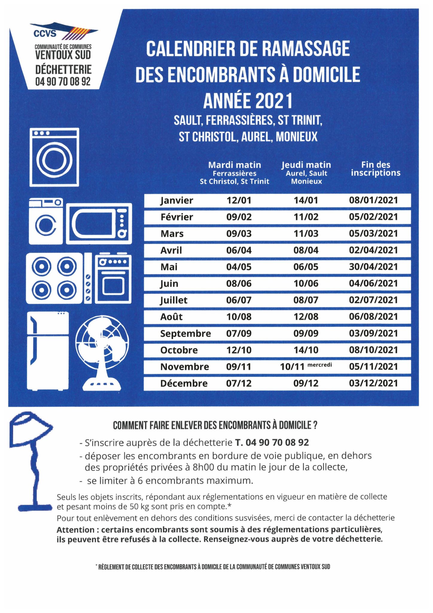 Calendrier Ramassage des Encombrants 2021 – COMMUNE DE SAINT-TRINIT